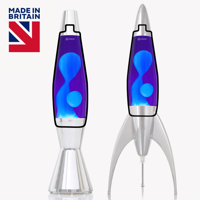 Violetinės spalvos lava lempos butelis su mėlynu vašku, suderinamas su Astrobaby, Telstar ir Evo lempomis