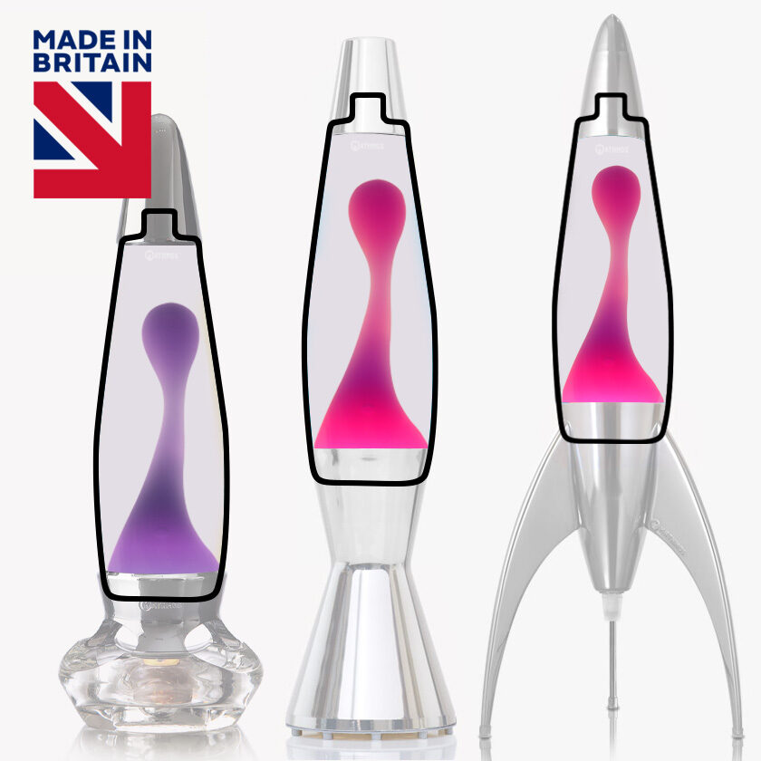 Skaidrus lava lempos butelis su rožiniu ir violetiniu vašku, skirtas Astrobaby, Telstar ir Evo lempoms